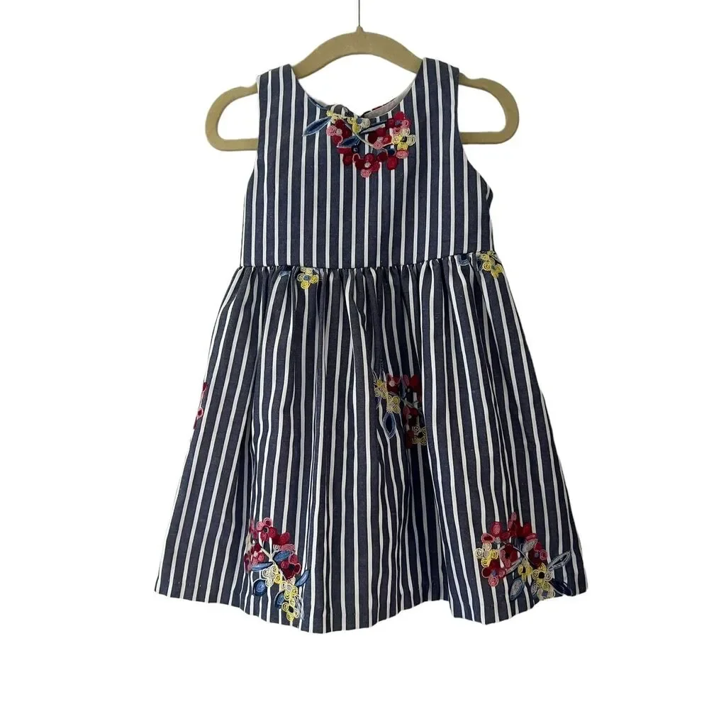 Rare Editions Baby Girl Striped Floral Embroidered Dress Size‎ 24m